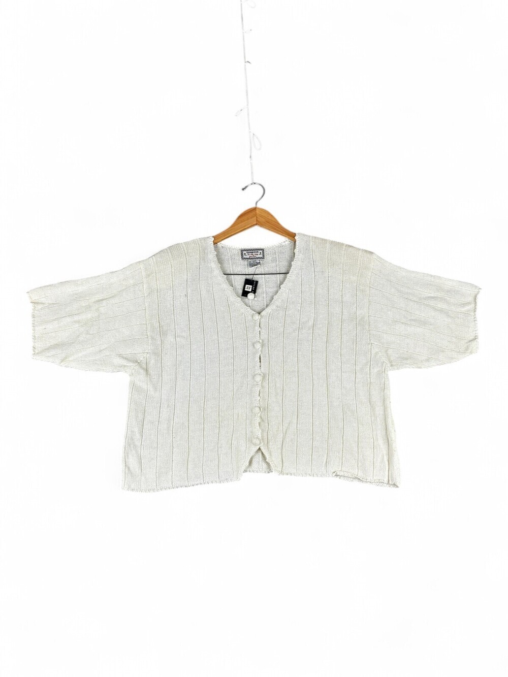 Venezia Plus Size 18 Cream Ribbed V-Neck Button Cardigan